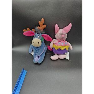 Disney Eeyore Christmas‎ Reindeer Plush & Piglet Easter Egg Plush Beanies